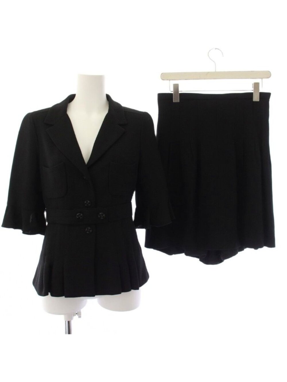 Chanel Suit Tailored Jacket Knee Length Skirt 34 38 Black